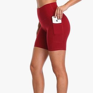 COLORFULKOALA High Waisted Biker Shorts with Pockets 6" Inseam Red Size Small